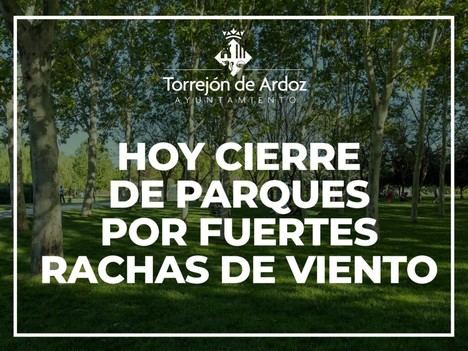 Cierre de parques en Torrejón de Ardoz por fuertes vientos