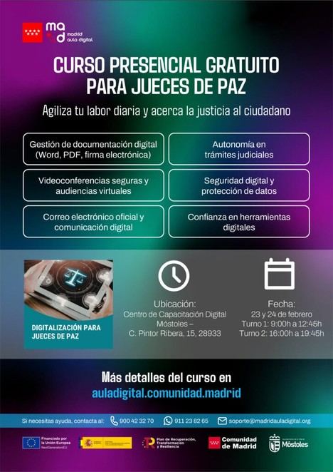 Curso gratuito en Móstoles para digitalizar a los jueces de paz