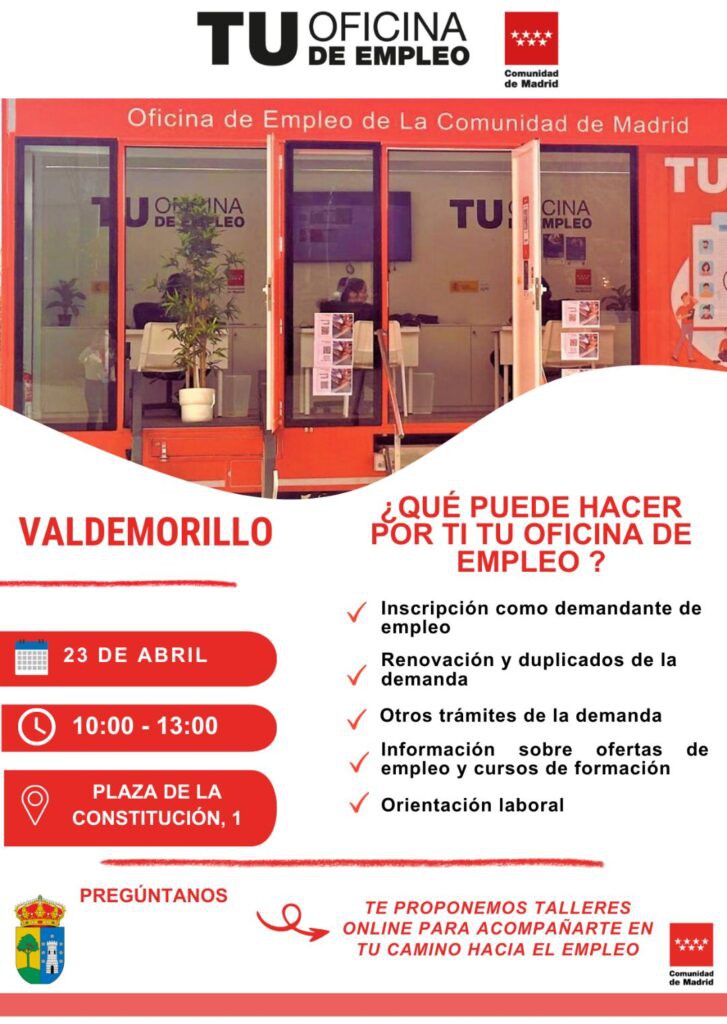 Oficina de Empleo Móvil atenderá a vecinos de Valdemorillo el 23 de abril