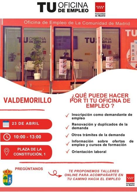 Oficina de Empleo Móvil atenderá a vecinos de Valdemorillo el 23 de abril