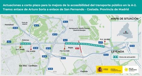 Obras de 15,7 millones mejorarán la movilidad del transporte público en la A-2 de Madrid