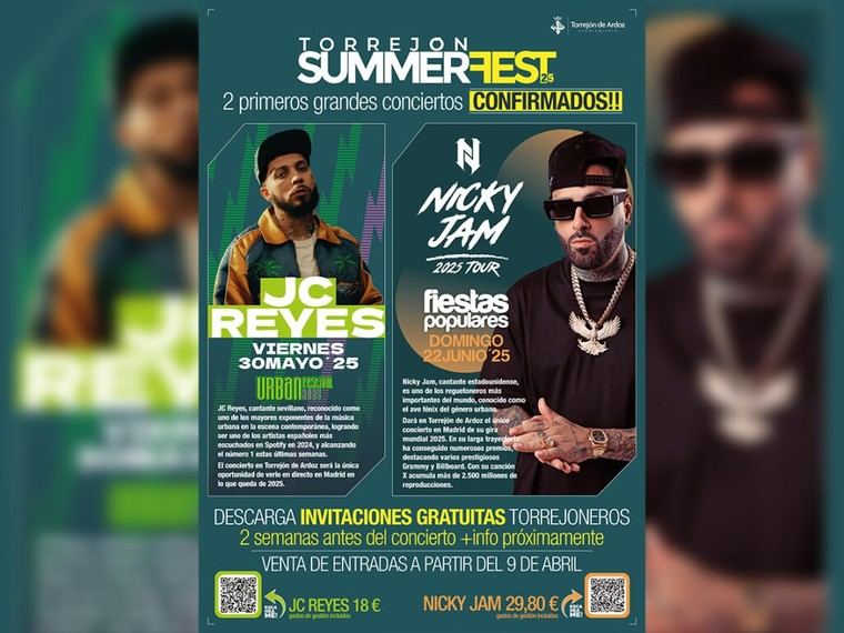 Entradas disponibles para los conciertos de Nicky Jam y JC Reyes en Torrejón
